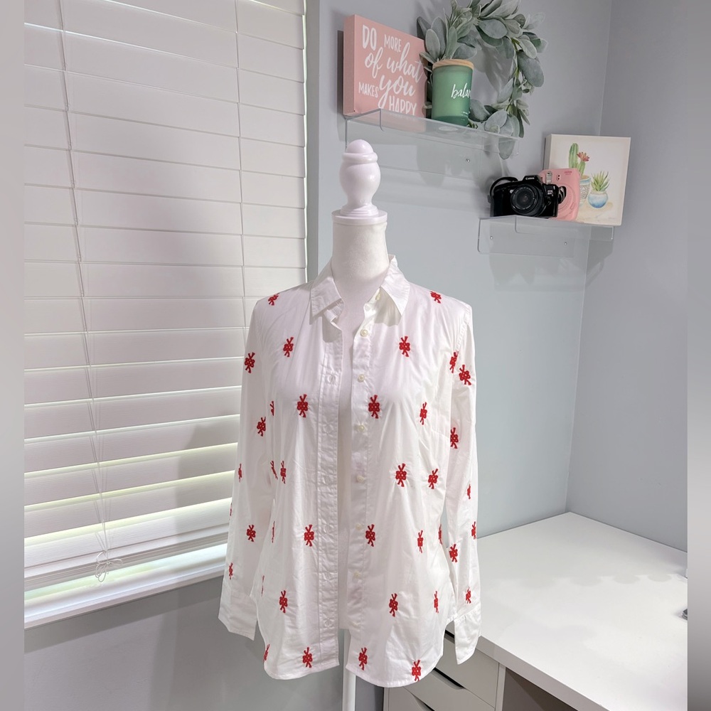 J Crew Button‎ Down Slim Shirt with Orange/Red Embroidery Details